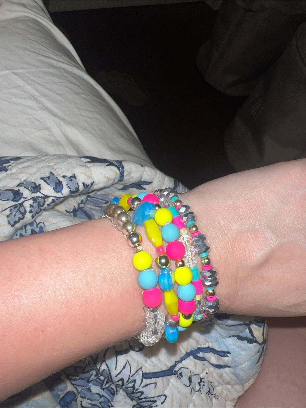 Erimish Neon Beaded Bracelet Stack in Yellow, Pink, Blue